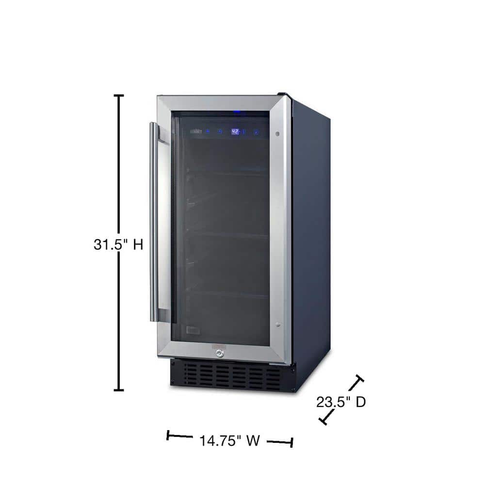 Silver Glass Door Undercounter Beverage Center with Digital Thermostat