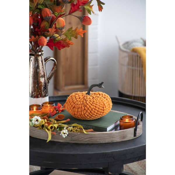 Orange 7 in. L x 7 in. W x 6 in. H Chenille Weighted Pumpkin (Set of 2) for Holiday Harvest Festival Fall Festival