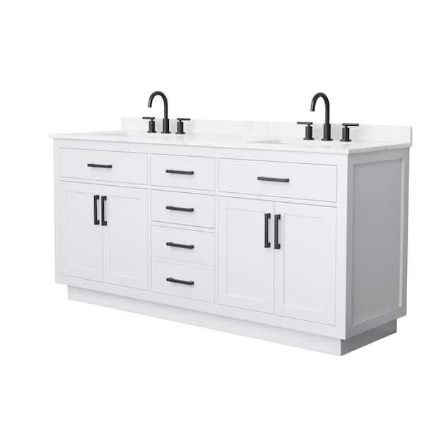 Beckett TK 72 in. Double Freestanding White Bath Vanity with Carrara Cultured Marble Top
