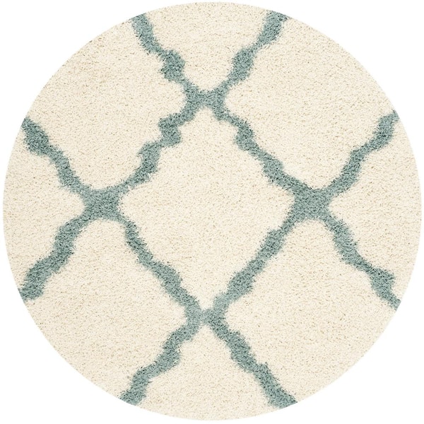 SAFAVIEH Dallas Shag Ivory/Light Blue 6 ft. x 6 ft. Round Geometric Area Rug