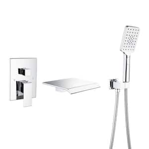 Single-Handle Wall Mount Roman Tub Faucet with Waterfall Tub Spout and Rough-In Valve in Chrome