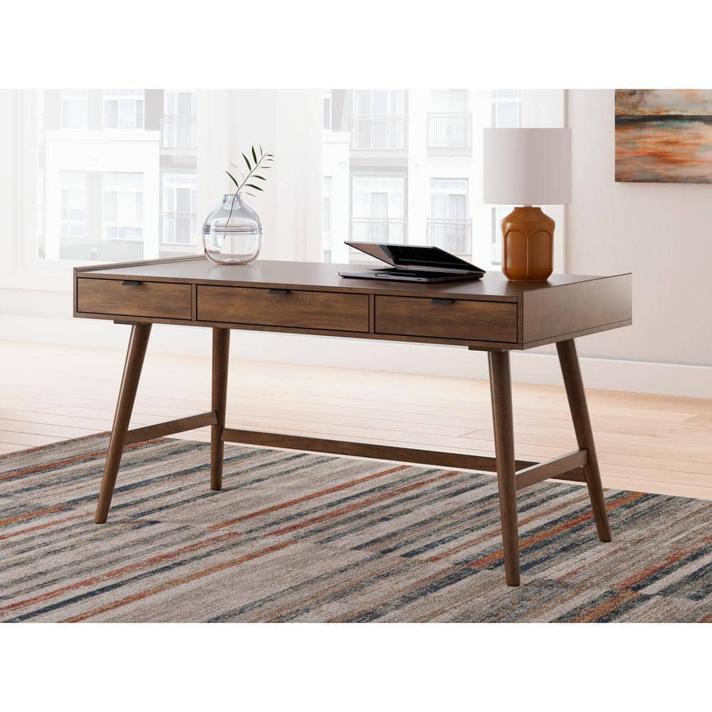 Lyncott 60" Brown Wood Home Office Desk with Drawers