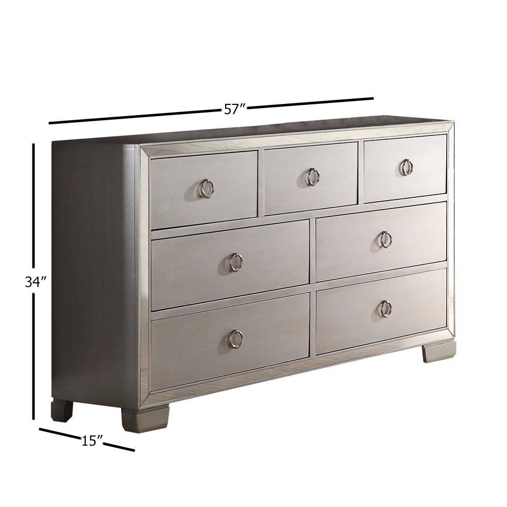 Platinum Mirror Trim 7-Drawer Dresser with Wooden Legs