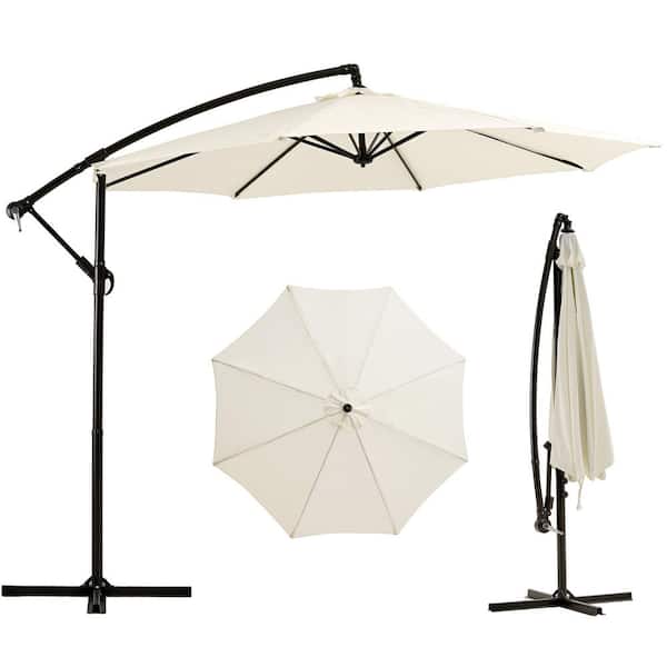 Inner Decor 9.1 ft. x 10 ft. Cantilever Umbrella in White with Base Included, Offset Outdoor Patio Umbrella with Weighted Base