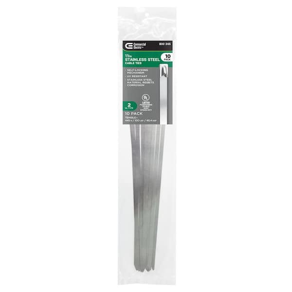 11in Stainless Steel Corrosion Resistant UL Certified Cable Zip Ties 10 Pack (Stainless Steel)