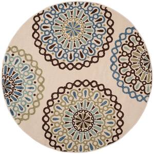 SAFAVIEH Veranda Cream/Blue 3 ft. x 5 ft. Floral Indoor/Outdoor Area ...