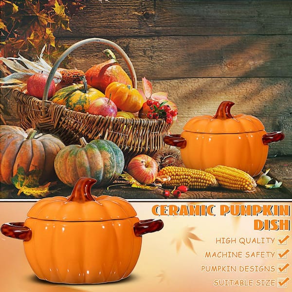 Wudkey 4.7 in. 17 fl. oz. Orange Ceramic Serving Bowl with Lid