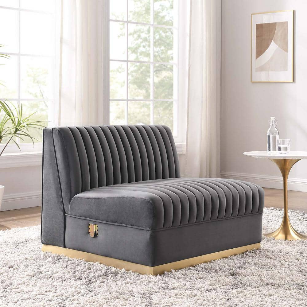 MODWAY Sanguine 36 in. Channel Tufted Performance Velvet Modular Sectional Sofa Armless Chair in Gray -  EEI-6033-GRY