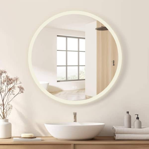 ROSWELL ow 32 in. W x 32 in. H Round Acrylic Frameless LED Wall Bathroom Vanity Mirror in White