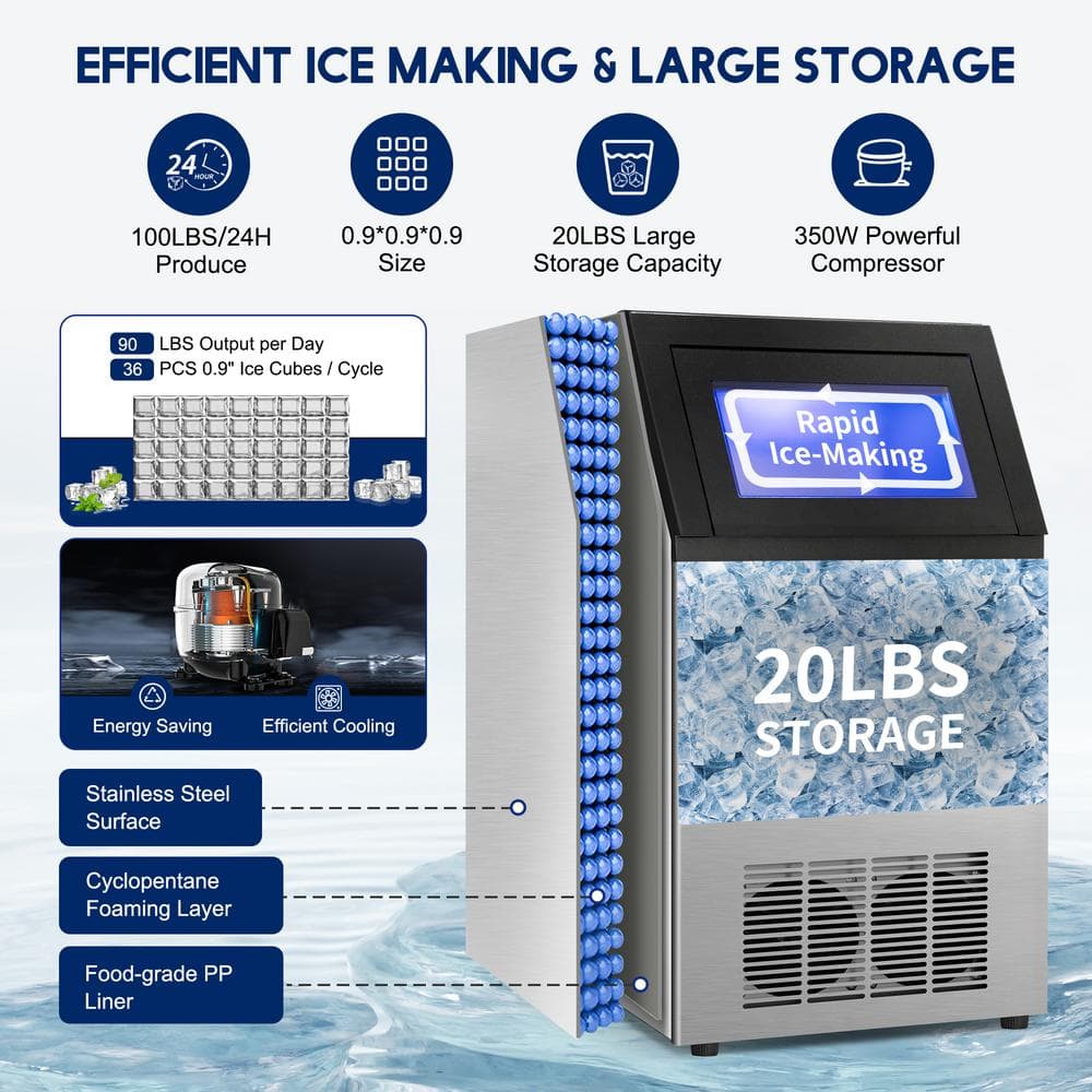 Stainless Steel Commercial Ice Maker with 20 lb Storage Bin