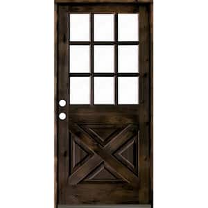 32 in. x 80 in. Knotty Alder Right-Hand/Inswing X-Panel 1/2 Lite Clear Glass Black Stain Wood Prehung Front Door