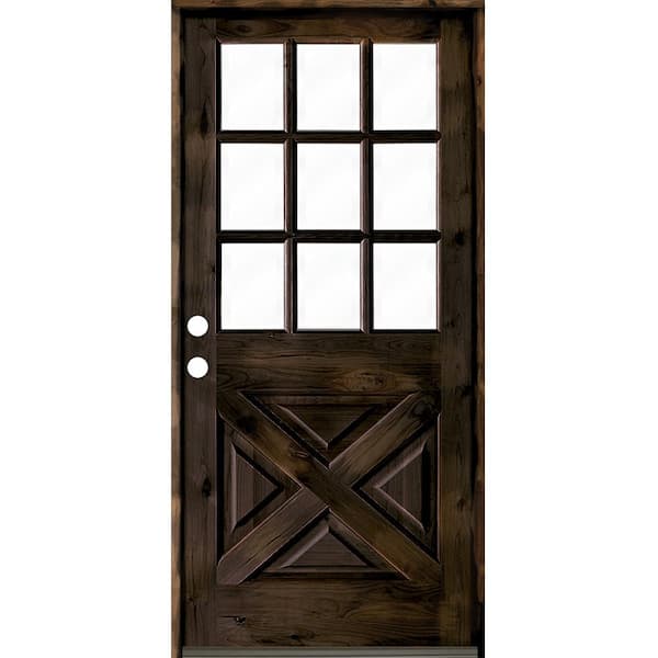 Krosswood Doors 32 in. x 80 in. Knotty Alder Right-Hand/Inswing X-Panel 1/2 Lite Clear Glass Black Stain Wood Prehung Front Door