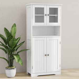Tall Storage Cabinet with GlassDoors and Adjustable Shelves for Kitchen and Bathroom Freestanding Cabinet with OpenShelf