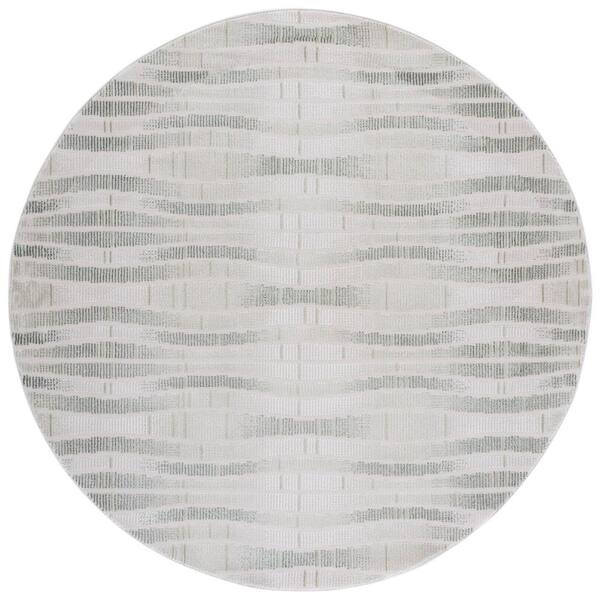 Prestige 7 ft. x 7 ft. Ivory/Light Green Wavy Striped Round Area Rug