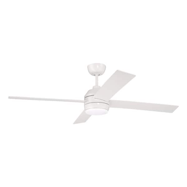 52 in. White Finish White Blades Angled Mount Standard Ceiling Fan w/ Integrated LED & Hard Wired Wall Control Included