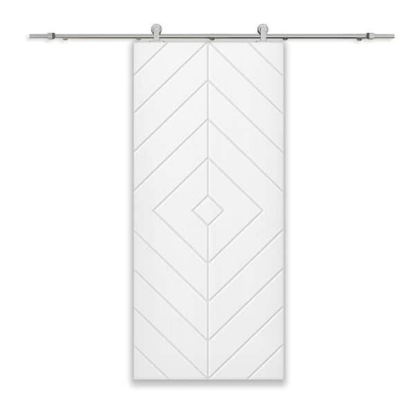 CALHOME Diamond 24 in. x 84 in. Fully Assembled White Painted MDF Modern Sliding Barn Door with Hardware Kit