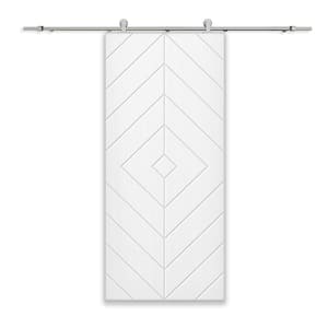 Diamond 30 in. x 84 in. Fully Assembled White Stained MDF Modern Sliding Barn Door with Hardware Kit