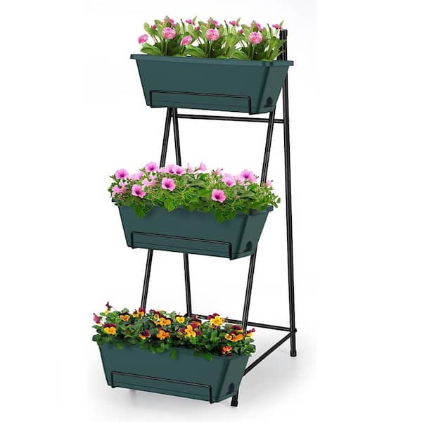 Oumilen Vertical Raised Garden Bed 3-Tiered Plastic Garden Planters with Drainage Holes, Green