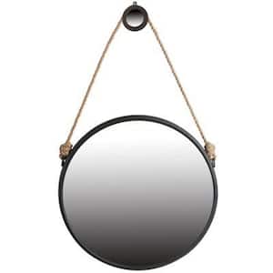 29.5 in. W x 29.5 in. H Black Fame Round Wall Hanging Accent Mirror with Rope