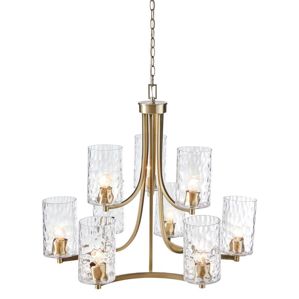 9-light Metal Gold Round Tiered Chandelier with Textured Glass Shades, Adjustable Height price history on PriceWatchPro