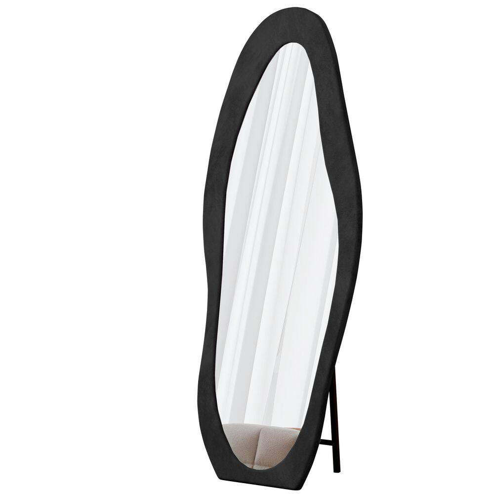Black 24 in. W x 63 in. H Synthetic Wood Wave Shape Flannel Full Length Floor Mirror with Stand for Bedroom Living Room price history on PriceWatchPro