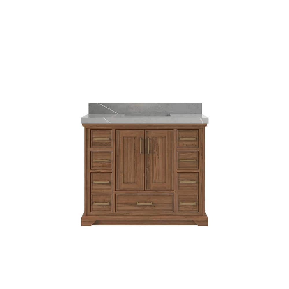 Charlotte Teak 42 in. W x 22 in. D x 36 in. H Single Sink Bath Vanity in Dark Natural with 2 in. Piatra Quartz Top price history on PriceWatchPro