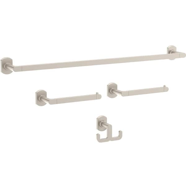 Franklin Brass Granville 4-Piece Bath Hardware Set 18 in. Towel Bar w/ Extender, Toilet Paper Holder, Towel Holder, Towel Hook, Nickel
