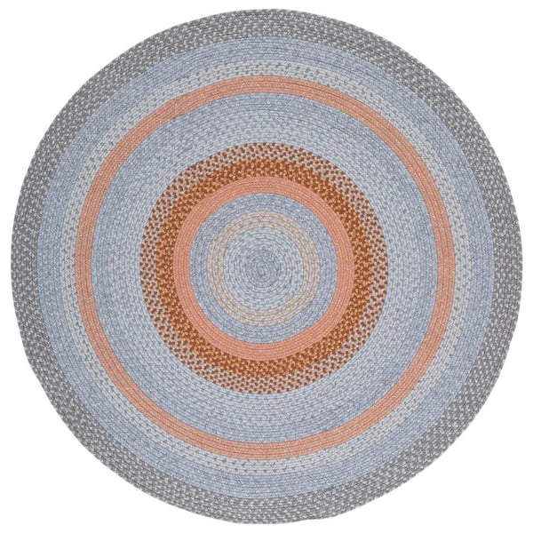 SAFAVIEH Braided Gray/Rust 3 ft. x 3 ft. Machine Washable Multi Striped Round Area Rug
