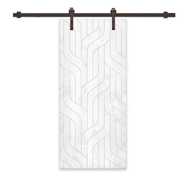 CALHOME 30 in. x 96 in. White Stained Pine Wood Modern Interior Sliding Barn Door with Hardware Kit