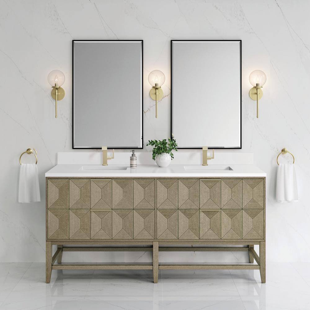 Emmeline 72.0 in. W x 23.5 in. D x 37.2 in. H Double Bathroom Vanity in Pebble Oak with White Zeus Quartz Top price history on PriceWatchPro