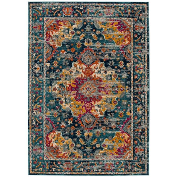 Madison Teal/Fuchsia Doormat 2 ft. x 4 ft. Border Floral Geometric Medallion Area Rug