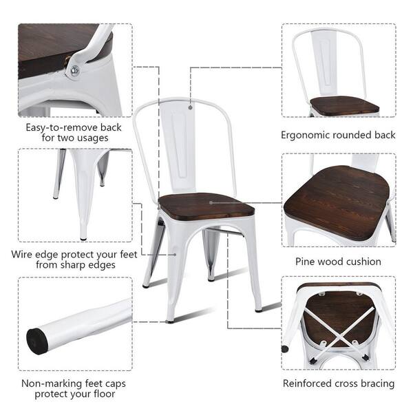 White metal dining best sale chairs with wood seat