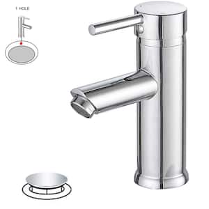 Single Hole Single Handle Bathroom Faucet With Pop Up Drain in Polished Chrome