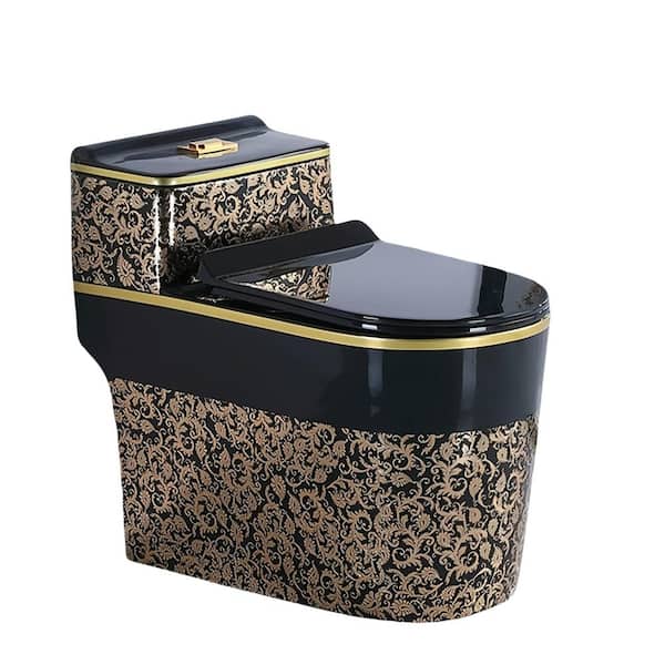 12 inch Rough In 1.45 gal. Dual Flush GPF Elongated 1-Piece Toilet in Black with Seat