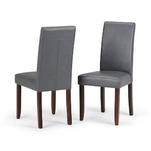 Acadian Transitional Parson Dining Chair in Stone Grey Faux Leather (Set of 2)