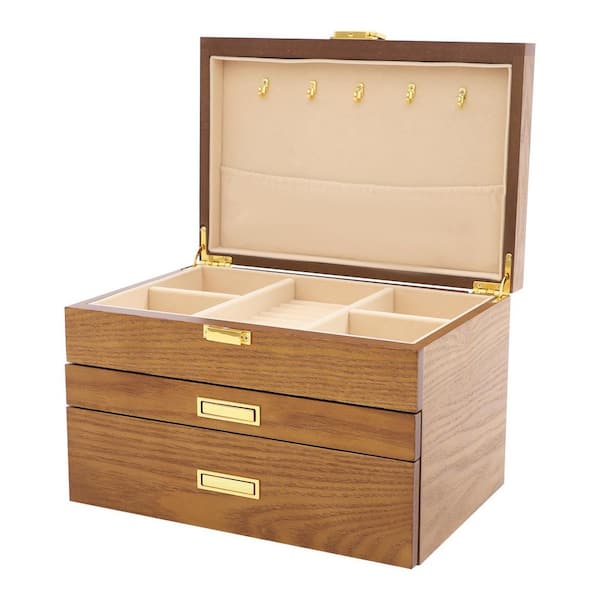 YIYIBYUS 11 in. x 7.1 in. Brown 3-Layer Jewelry Organizer Box for Storage Earrings Rings Necklace Bracelet