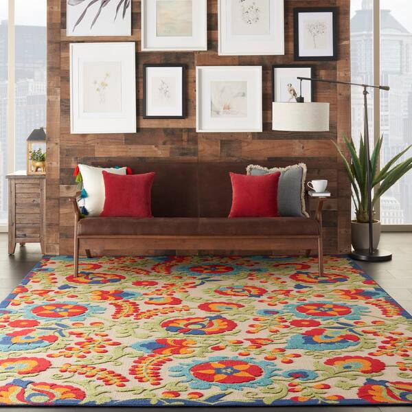 Aloha Multicolor 7 ft. x 10 ft. Floral Modern Indoor/Outdoor Patio Area Rug