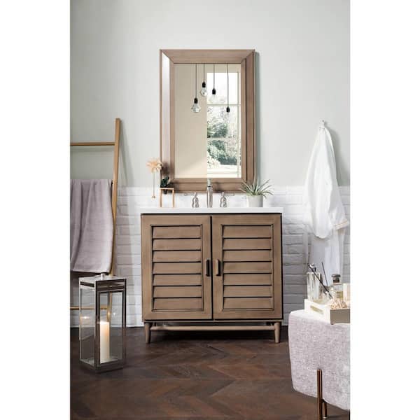 Portland 36.0 in. W x 23.5 in. D x 34.3 in. H Bathroom Vanity in Whitewashed Walnut with White Zeus Quartz Top