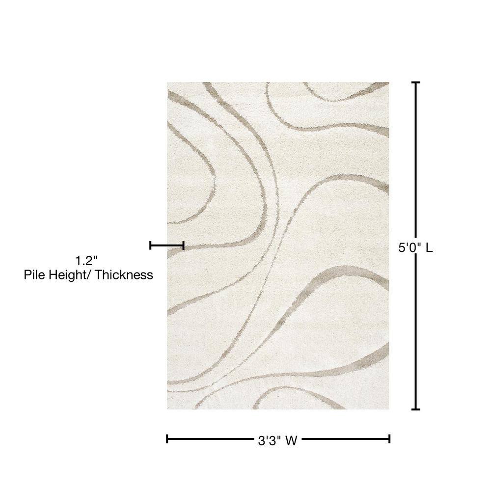 Cream and Beige Synthetic Shag Area Rug 3' 3" x 5'