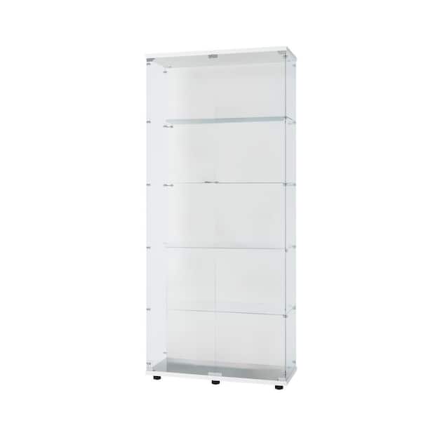 FUNKOL 73.82 in. W. x 31.69 in. x 14.37 in. 5-Shelf Glass Freestanding Ready to Assemble Base Display Cabinet in White 2-Doors