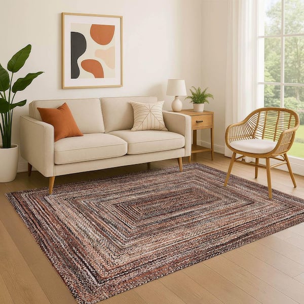 Mayfield Premium Machine Washable Abstract AMF1725 Terracotta 3 ft. x 5 ft. Area Rug