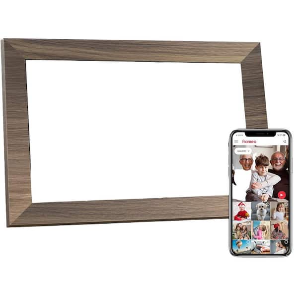 Lukyamzn 10.1 in. WiFi Digital Picture Frame with IPS Touch Screen, 16GB Storage, Wall Mountable, Auto-Rotate in Wooden