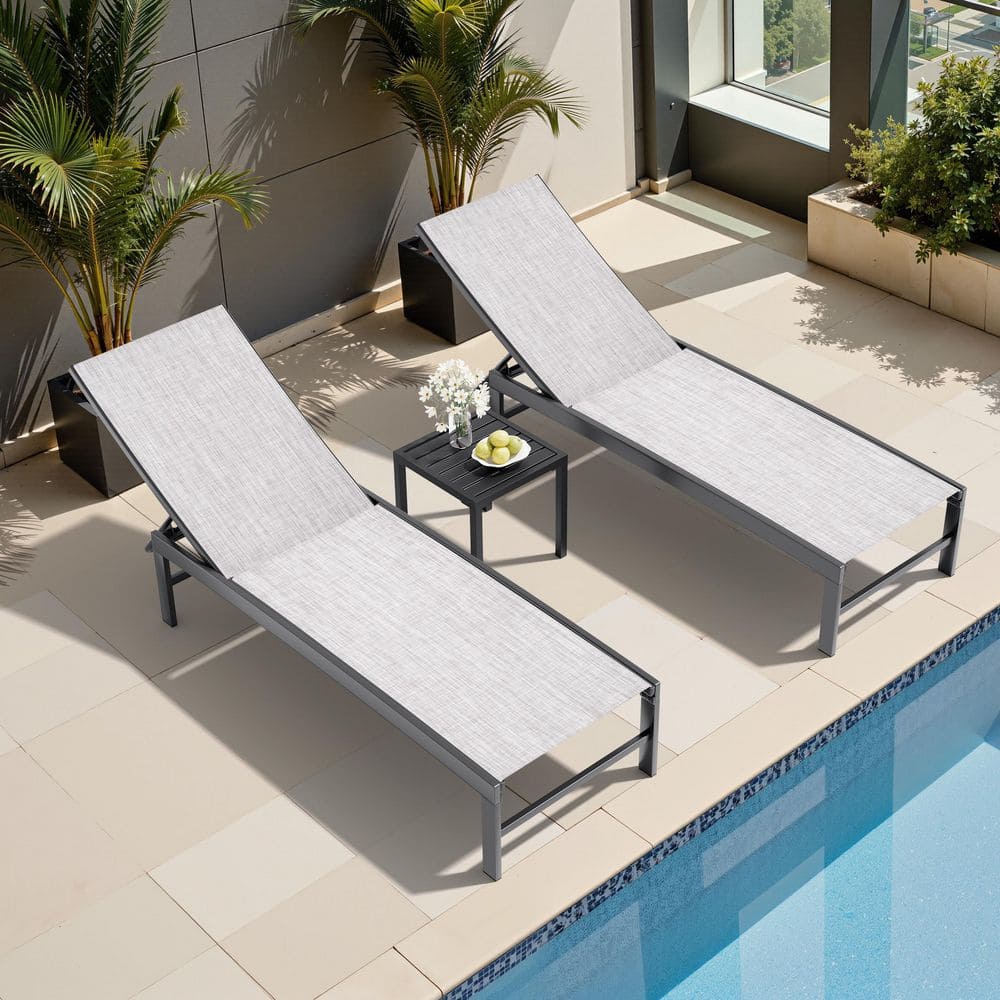 3-Piece Metal Outdoor Chaise Lounge Set 2 Lounge Chair with 5-Position Adjustable Backrest and a Side Table in Earth price history on PriceWatchPro