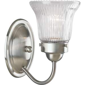 Fluted Glass Collection 1-Light Brushed Nickel Clear Prismatic Glass Traditional Bath Vanity Light