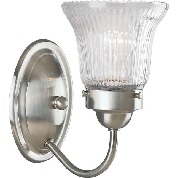 Progress Lighting Fluted Glass Collection 1-Light Brushed Nickel Clear Prismatic Glass Traditional Bath Vanity Light