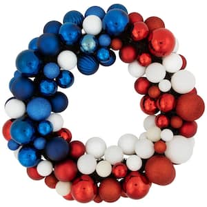 22 in. Glittered Artificial Patriotic Ornament Wreath-Red, White and Blue