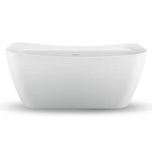59 in. Acrylic Flatbottom Non-Whirlpool Bathtub in Glossy White with Polished Gold Drain