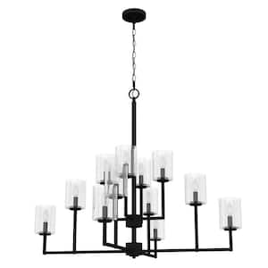Kerrison 12-Light Natural Iron Geometric Chandelier with Clear Seeded Glass Shades