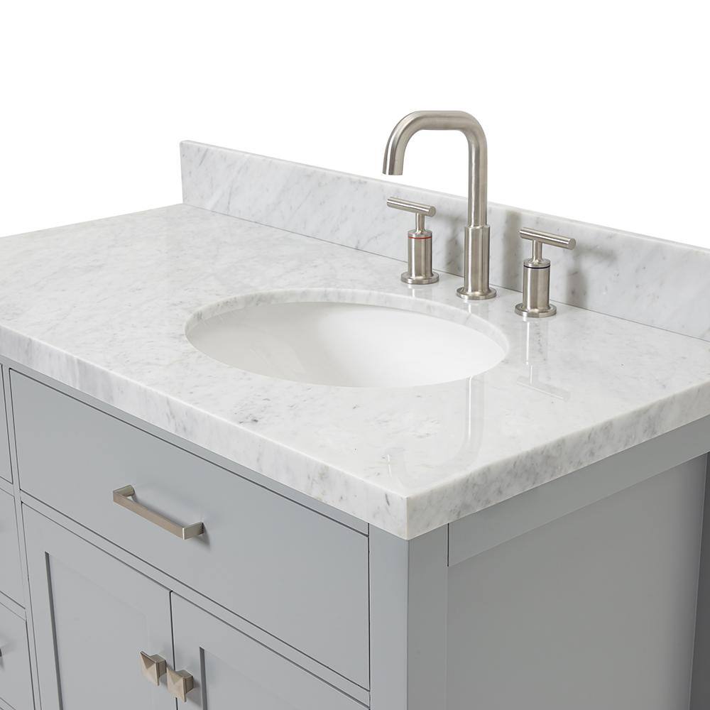 Grey Freestanding Vanity with Carrara Marble Top, 43-inch