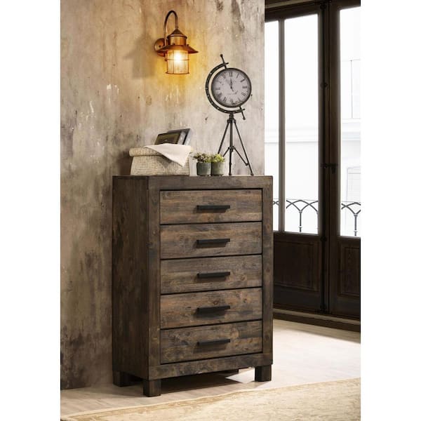 Woodmont Rustic Golden Brown 5 Drawer 31.5 in. Chest of Drawers
